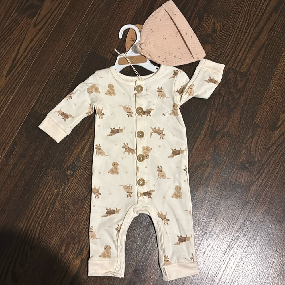 Rabbit Bear kids romper and hat set NWT